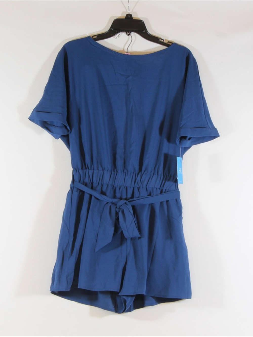 Cupshe Women's Blue Belted Round Neck Open Back Romper NWT